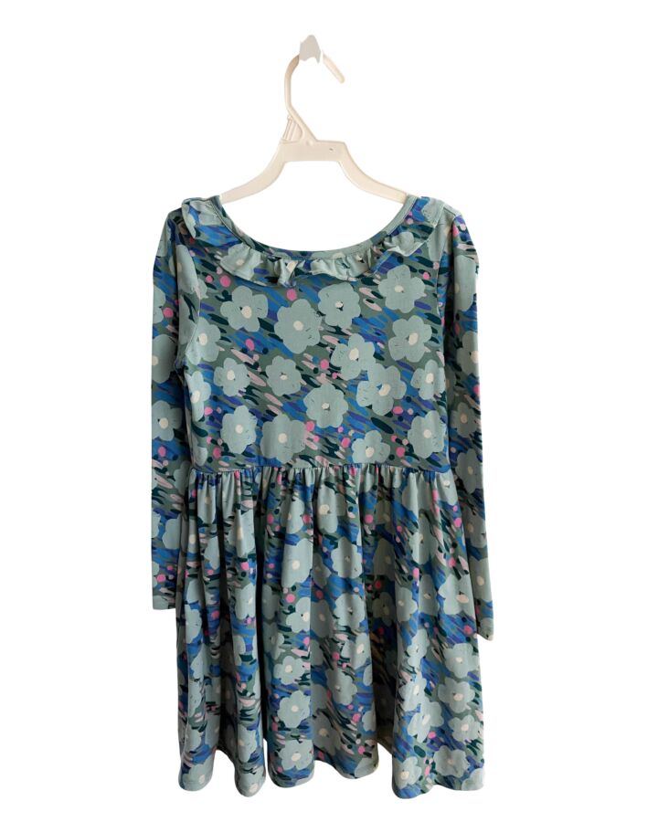 TEA  BLUE  FLORAL  KNIT DRESS WITH RUFFLE