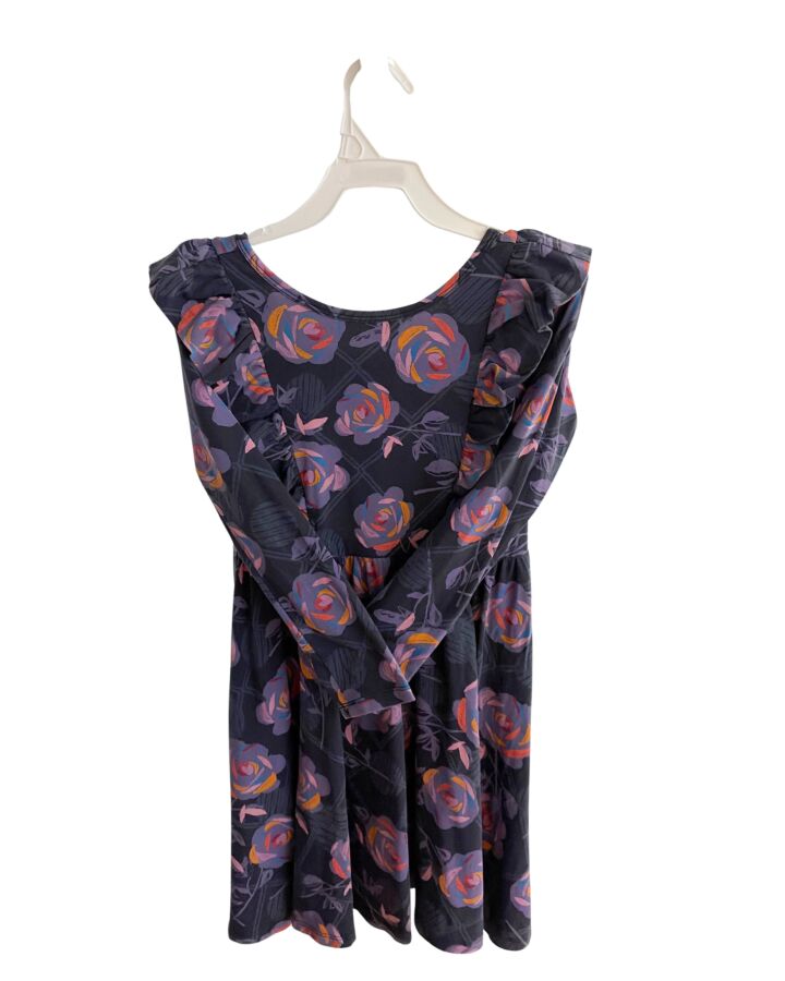 TEA  PURPLE  FLORAL  KNIT DRESS WITH RUFFLE