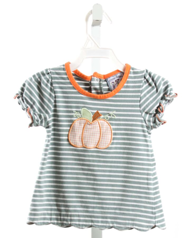 THREE SISTERS  LT GREEN  STRIPED APPLIQUED KNIT SS SHIRT