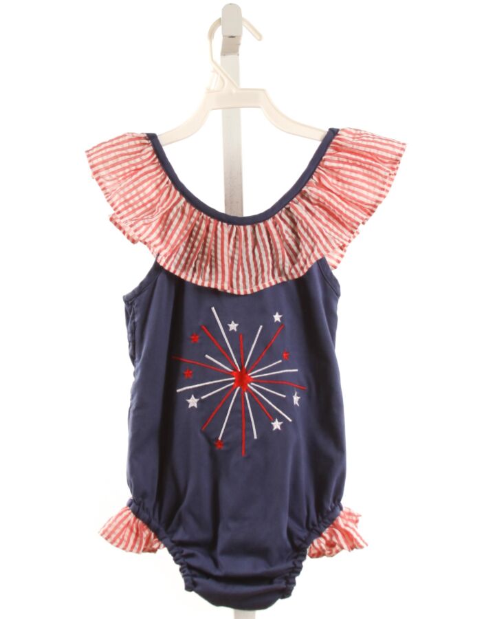 SWEET SOUTHERN SMOCKS  NAVY   EMBROIDERED 1-PIECE SWIMSUIT WITH RUFFLE