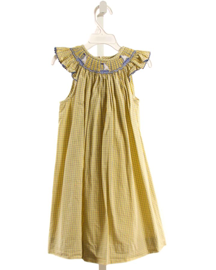 SILLY GOOSE  YELLOW  WINDOWPANE SMOCKED DRESS WITH RIC RAC