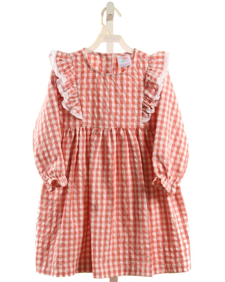 STITCHY FISH  PINK SEERSUCKER GINGHAM  DRESS WITH EYELET TRIM