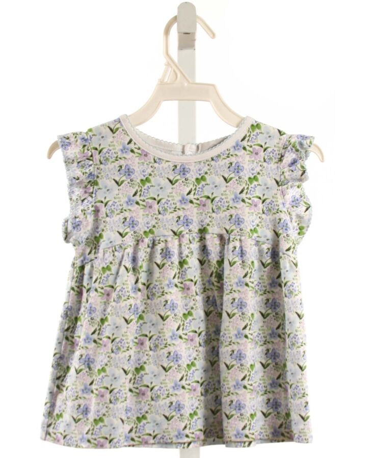 THE PROPER PEONY  BLUE  FLORAL  SLEEVELESS SHIRT WITH PICOT STITCHING