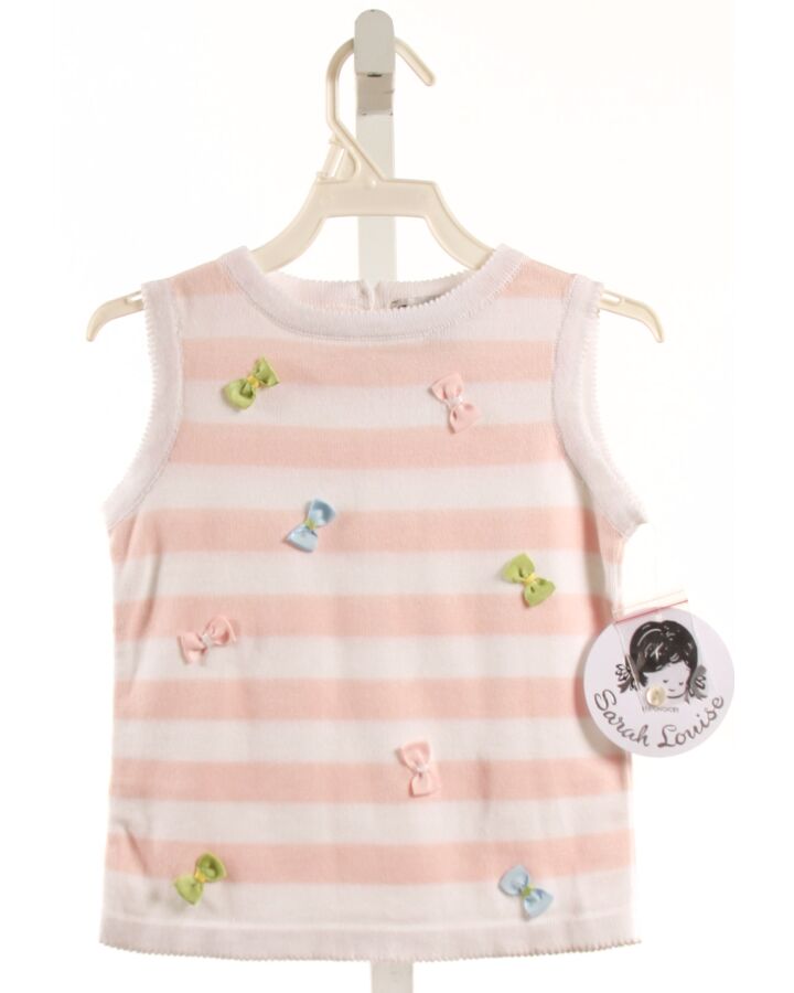 SARAH LOUISE  LT PINK  STRIPED  SLEEVELESS SHIRT WITH BOW