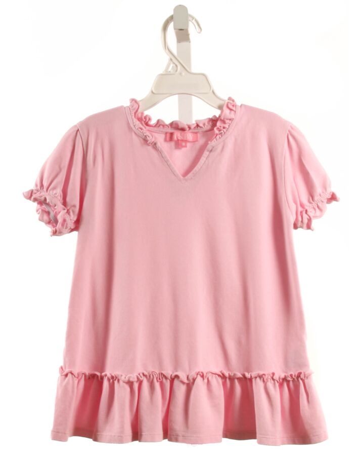 BISBY BY LITTLE ENGLISH  PINK    KNIT SS SHIRT WITH RUFFLE