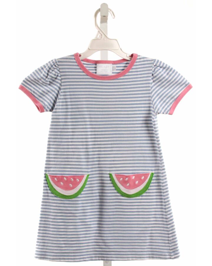 LITTLE ENGLISH  LT BLUE  STRIPED APPLIQUED KNIT DRESS