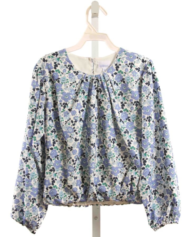PLEAT.  BLUE  FLORAL  DRESS SHIRT WITH BUBBLE HEM