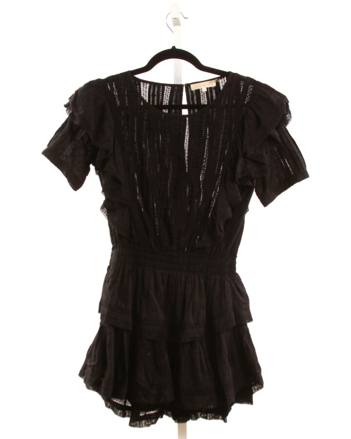 LOVESHACKFANCY  BLACK LACE SWISS DOT SMOCKED PARTY DRESS WITH RUFFLE
