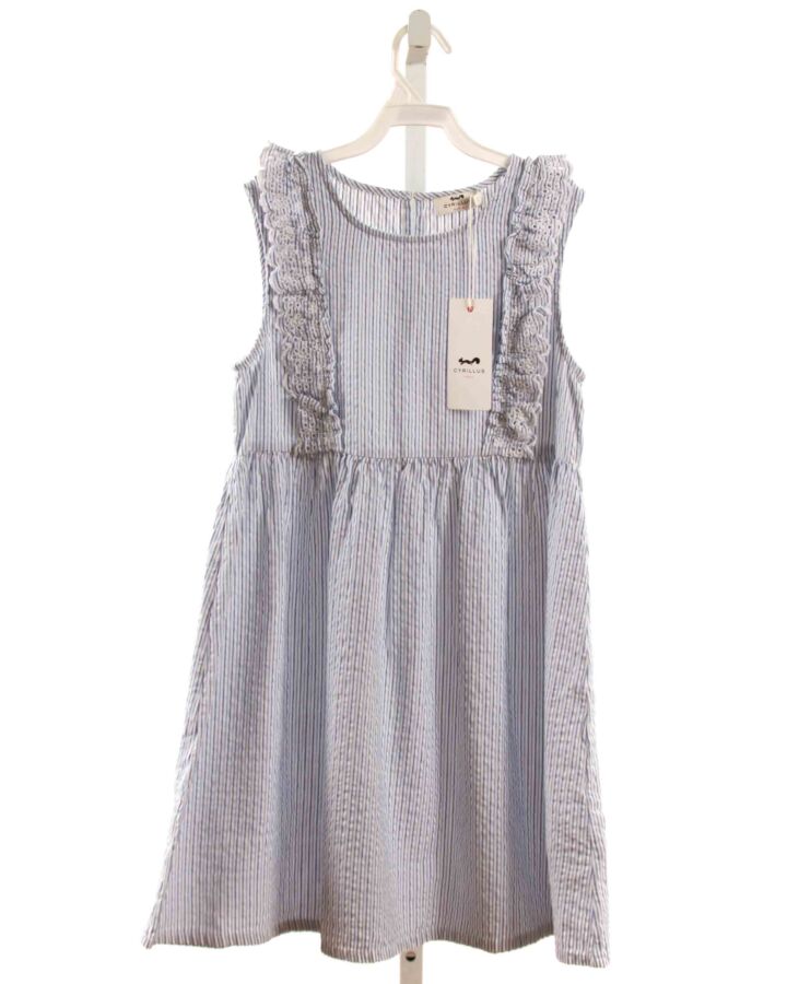 CYRILLUS  BLUE SEERSUCKER STRIPED  DRESS WITH RUFFLE