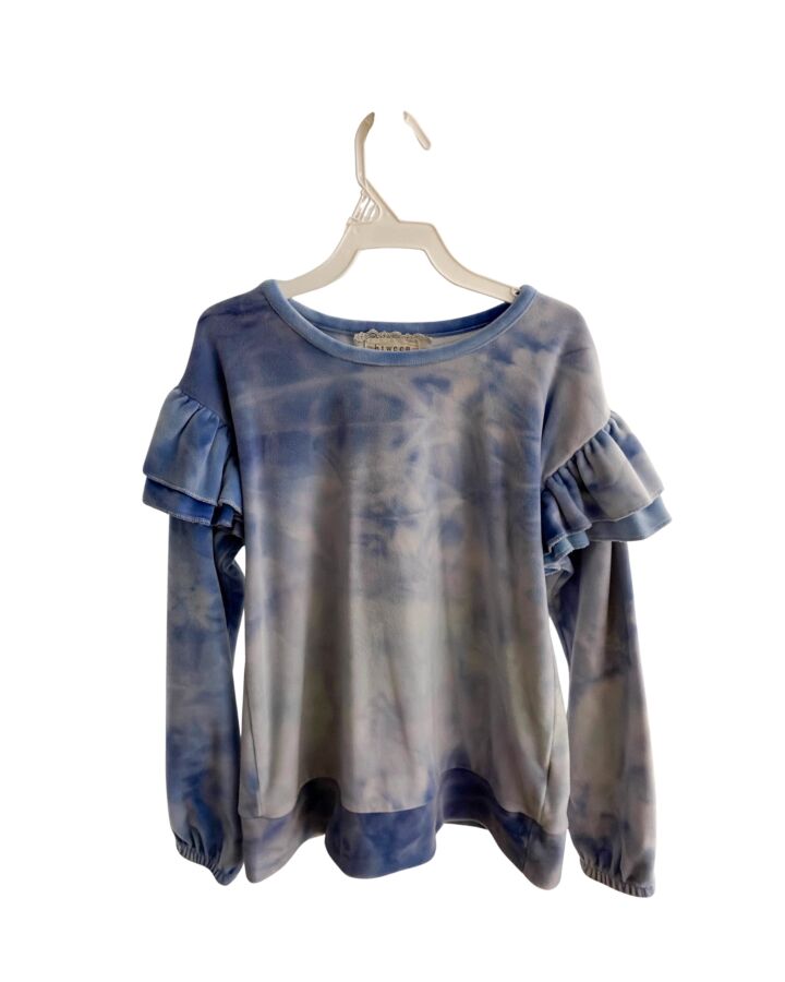 BTWEEN  LT BLUE VELOUR   KNIT LS SHIRT WITH RUFFLE