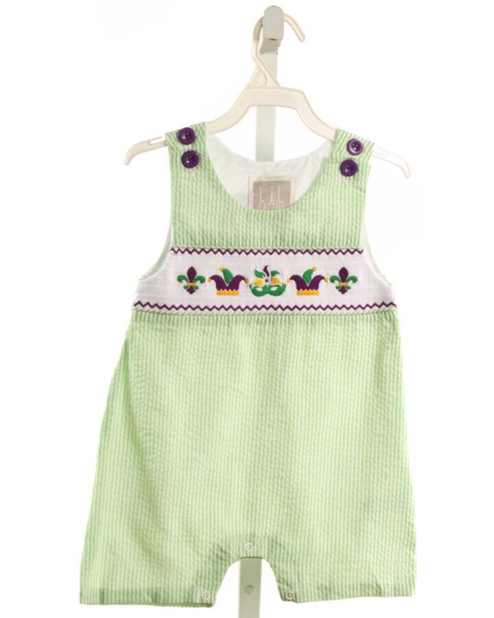 LIL CACTUS  GREEN SEERSUCKER STRIPED SMOCKED JON JON