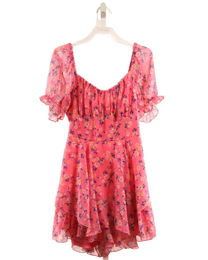 HONEY & SPARKLE  HOT PINK TULLE FLORAL  ROMPER WITH RUFFLE