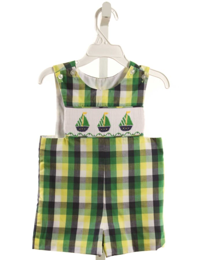 THREE SISTERS  GREEN  PLAID SMOCKED JON JON