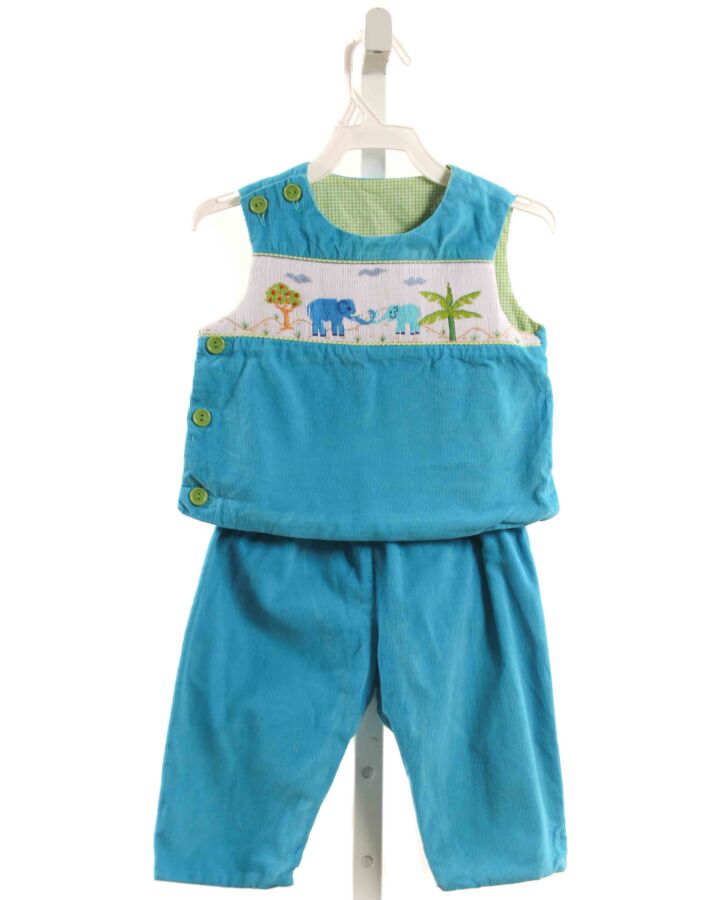 BEAUX ET BELLES  AQUA CORDUROY  SMOCKED 2-PIECE OUTFIT