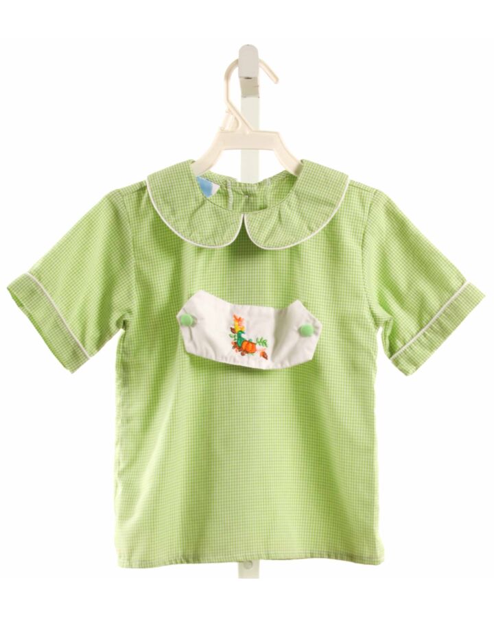 BLUE DOVE  LIME GREEN  GINGHAM EMBROIDERED SHIRT-SS