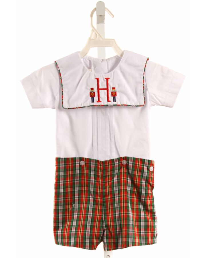 THE BEAUFORT BONNET COMPANY  RED  PLAID EMBROIDERED SHORTALL