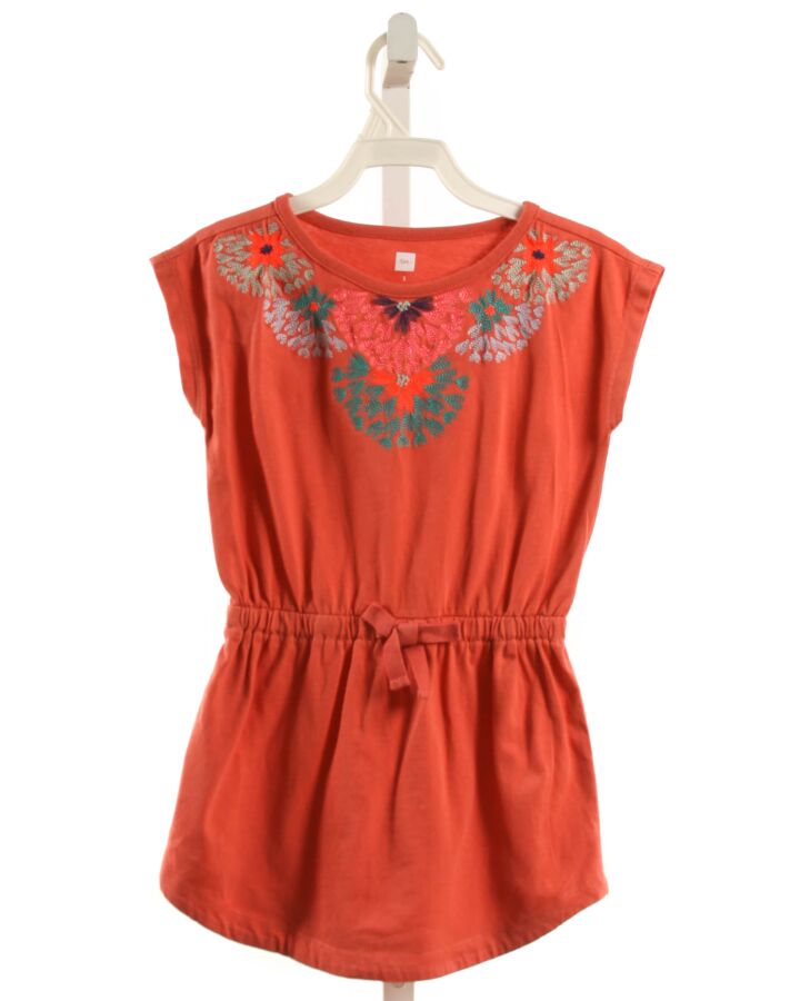 TEA  RED   EMBROIDERED KNIT DRESS