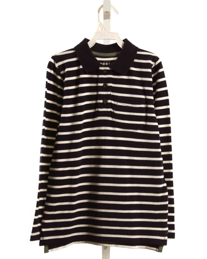 MINI BODEN  BLUE PIQUE STRIPED  KNIT LS SHIRT