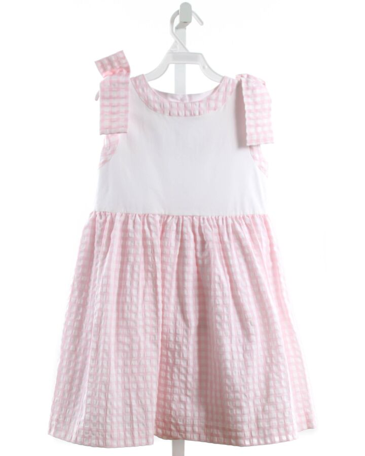 SAL & PIMENTA  LT PINK SEERSUCKER GINGHAM  DRESS WITH BOW