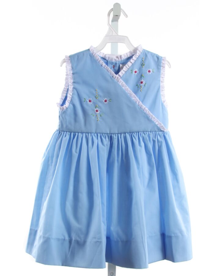 THE PROPER PEONY  BLUE  FLORAL EMBROIDERED DRESS WITH RUFFLE