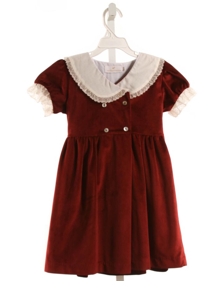 SAL & PIMENTA  MAROON VELVET   PARTY DRESS WITH LACE TRIM