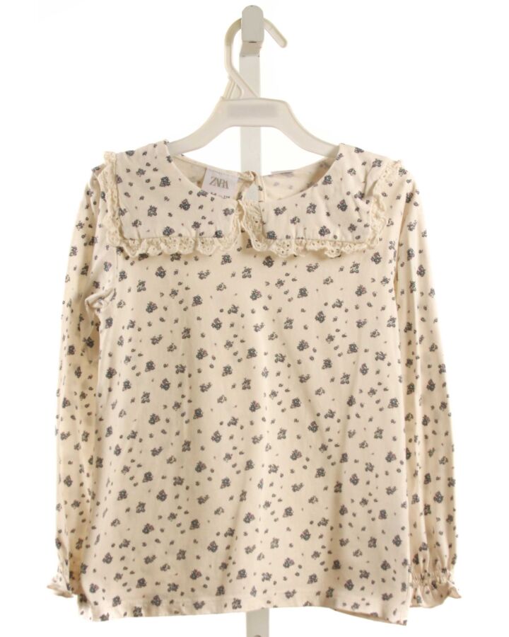 ZARA  WHITE  FLORAL  KNIT LS SHIRT WITH EYELET TRIM