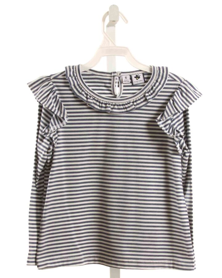 BUSY BEES  BLUE  STRIPED  KNIT LS SHIRT WITH RUFFLE