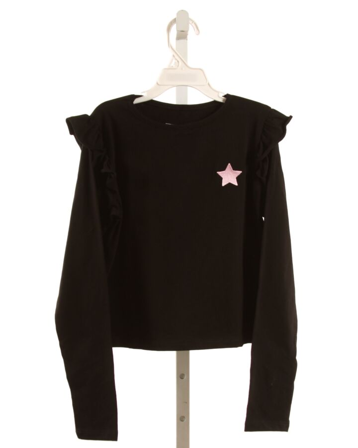 IF SO  BLACK   EMBROIDERED KNIT LS SHIRT WITH RUFFLE