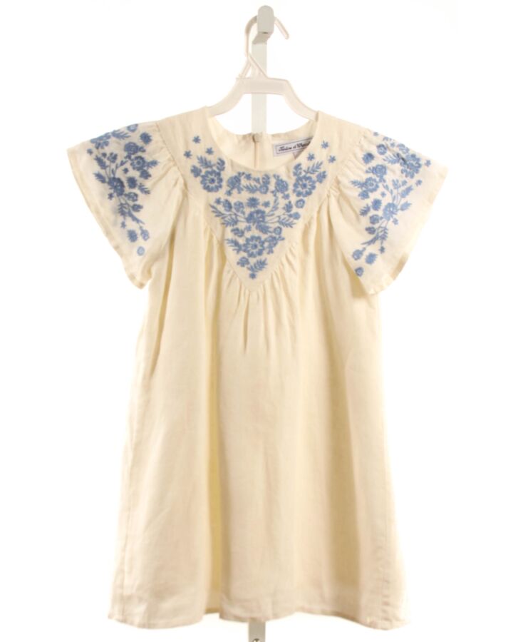 TARTINE ET CHOCOLAT  CREAM LINEN FLORAL EMBROIDERED DRESS