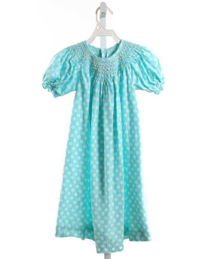 MOM & ME  AQUA  POLKA DOT SMOCKED DRESS