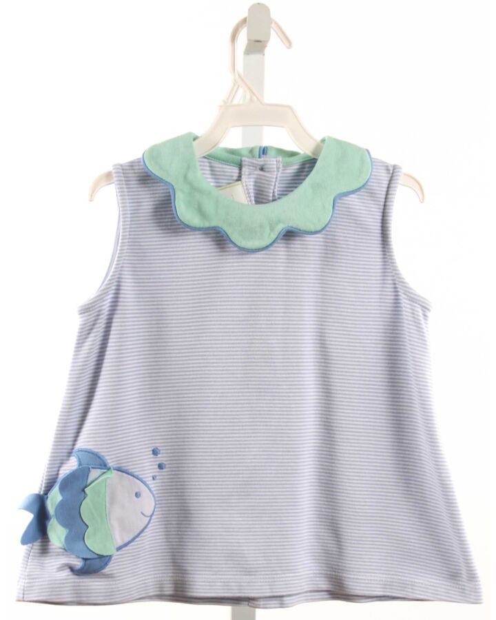 ZUCCINI KIDS  LT BLUE  STRIPED APPLIQUED SLEEVELESS SHIRT