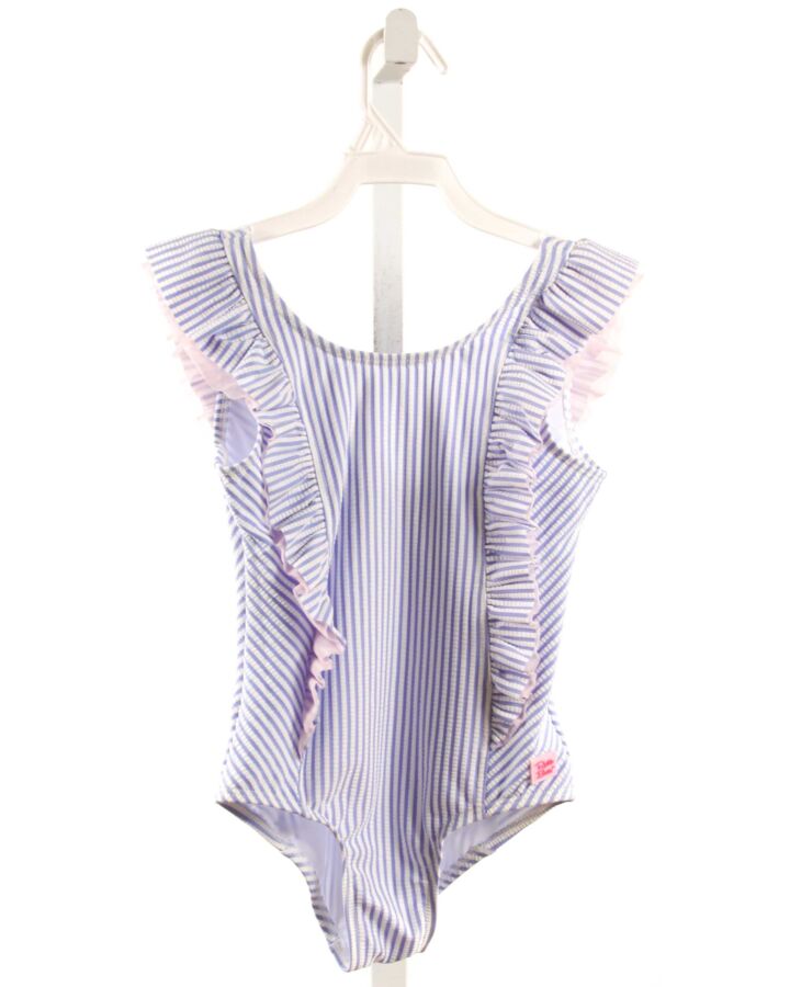 RUFFLE BUTTS  BLUE SEERSUCKER STRIPED  1-PIECE SWIMSUIT