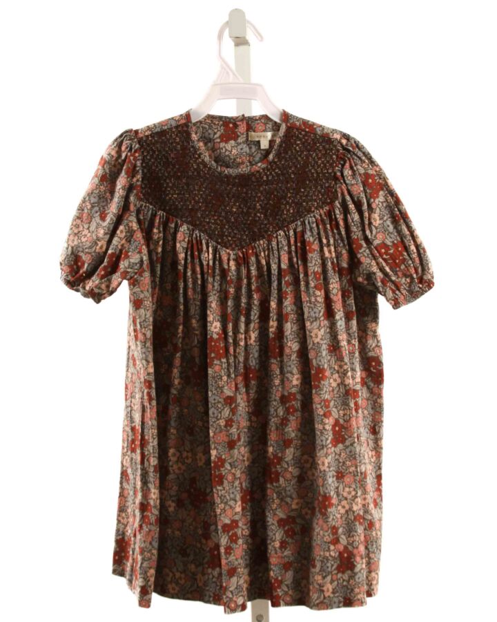 NORALEE  MAROON  FLORAL SMOCKED DRESS