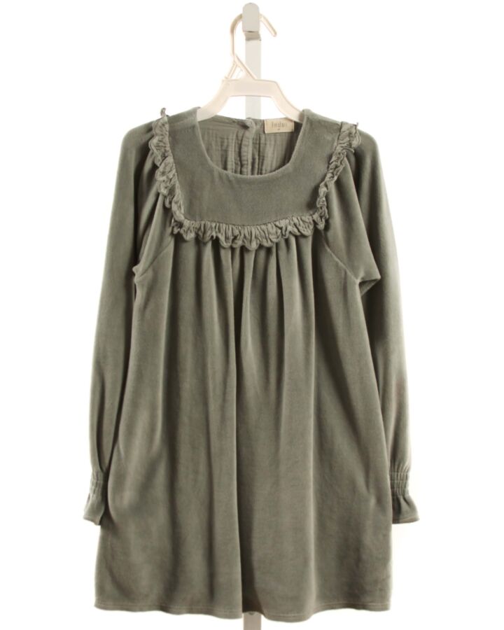 BUHO  GREEN VELOUR   KNIT DRESS WITH RUFFLE