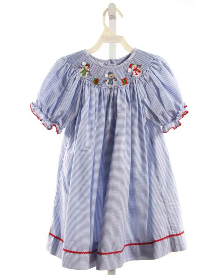 SILLY GOOSE  LT BLUE  STRIPED SMOCKED DRESS WITH RIC RAC