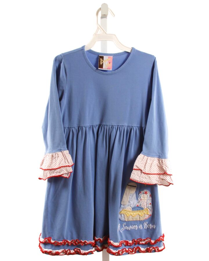 BANANA SPLIT  BLUE   APPLIQUED KNIT DRESS WITH RUFFLE
