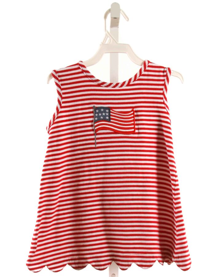 ISHTEX  RED  STRIPED APPLIQUED SLEEVELESS SHIRT