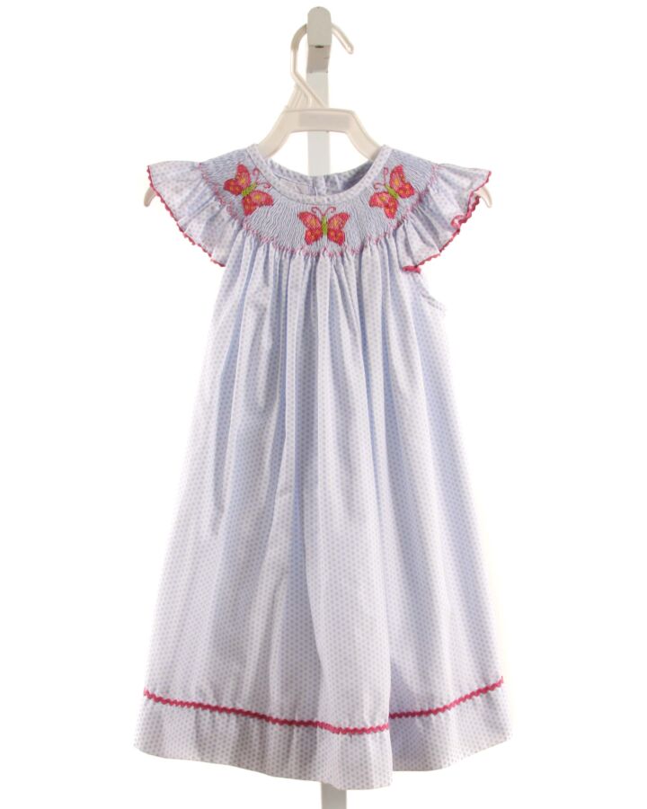 SILLY GOOSE  LT BLUE  POLKA DOT SMOCKED DRESS WITH RIC RAC