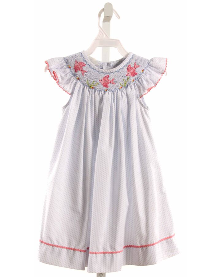 SILLY GOOSE  LT BLUE  POLKA DOT SMOCKED DRESS WITH RIC RAC