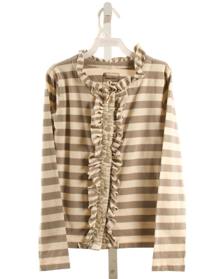 MUSTARD PIE  GRAY  STRIPED  KNIT LS SHIRT WITH RUFFLE