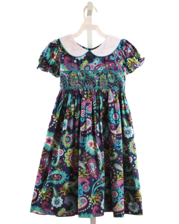 MARMELLATA  NAVY  PAISLEY SMOCKED DRESS WITH PICOT STITCHING