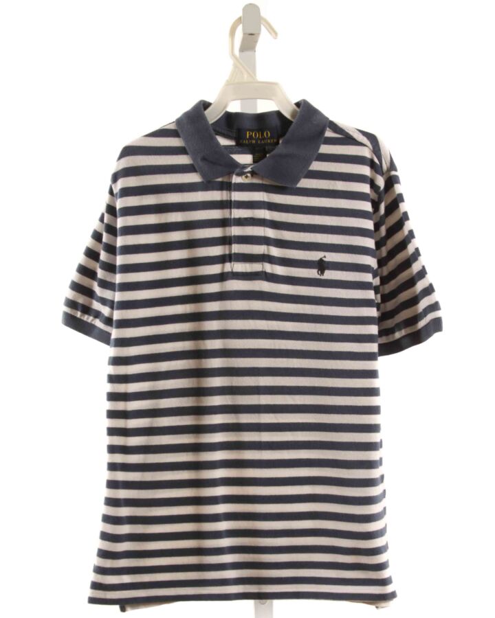 POLO BY RALPH LAUREN  BLUE PIQUE STRIPED  KNIT SS SHIRT