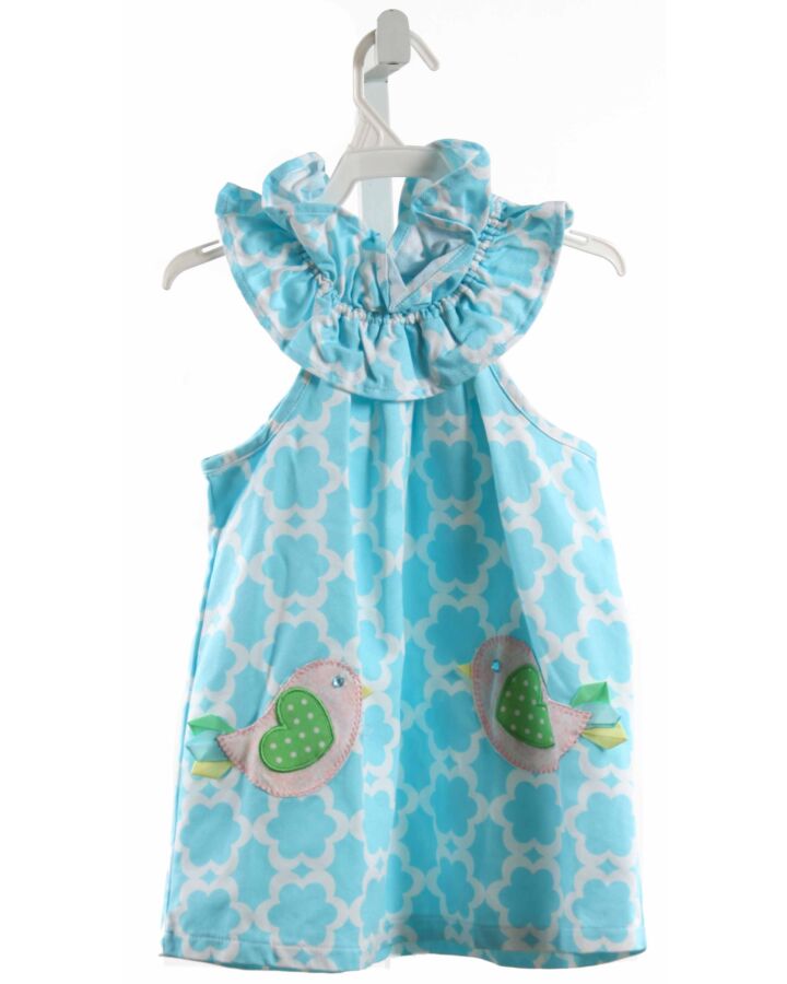 MUD PIE  AQUA PIQUE  APPLIQUED DRESS WITH RUFFLE