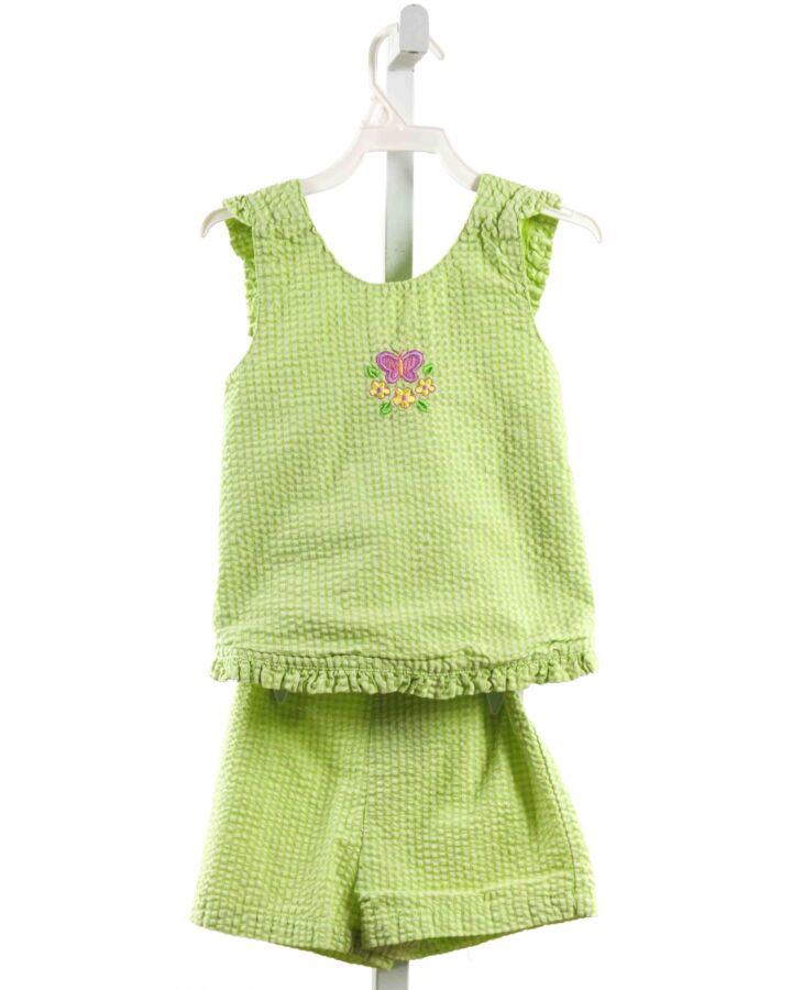 YOUNGLAND  LIME GREEN SEERSUCKER FLORAL EMBROIDERED 2-PIECE OUTFIT