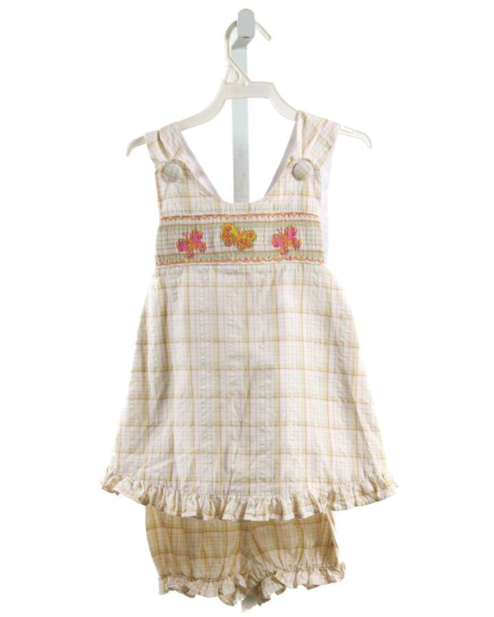 SECRET WISHES  WHITE SEERSUCKER PLAID SMOCKED 2-PIECE OUTFIT