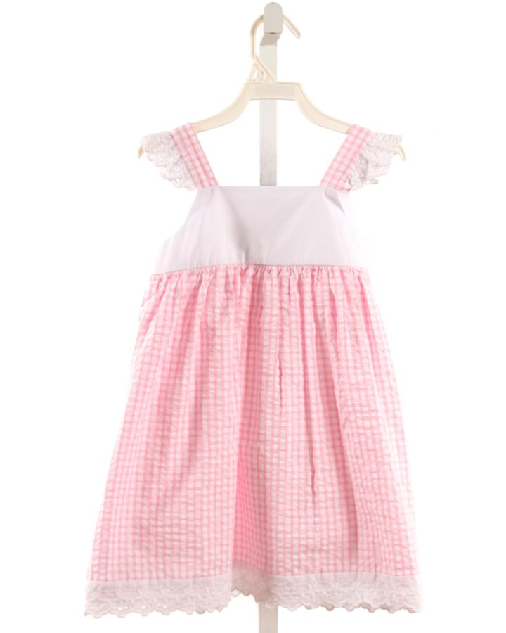 POSH PICKLE  PINK SEERSUCKER WINDOWPANE  DRESS WITH EYELET TRIM