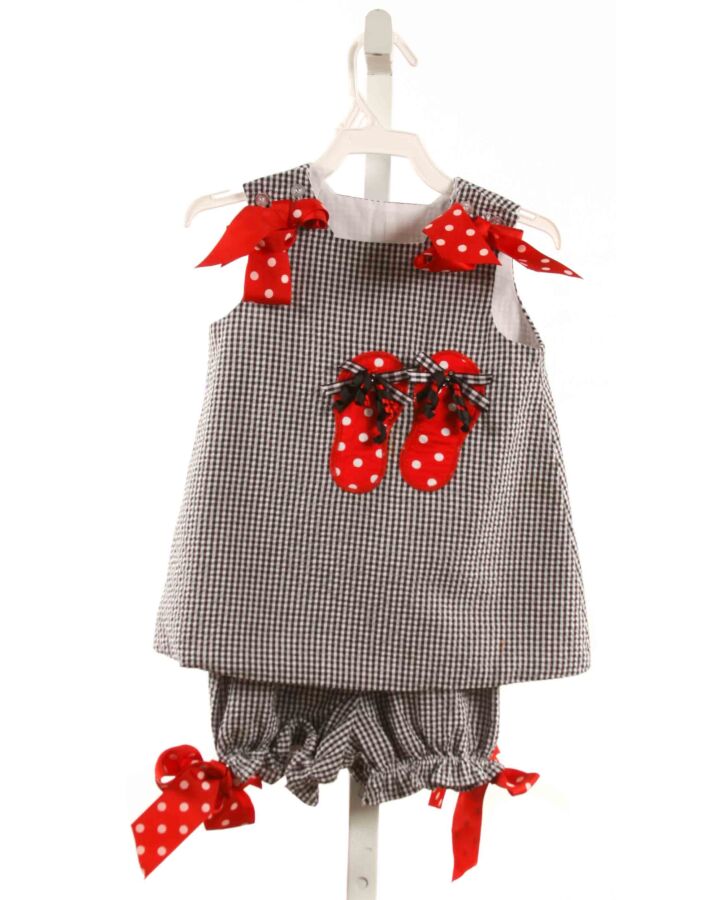 BAILEY BOYS  BLACK SEERSUCKER GINGHAM APPLIQUED 2-PIECE OUTFIT WITH BOW