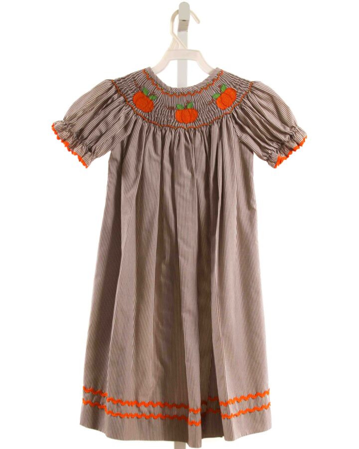 BANANA SPLIT  BROWN  STRIPED SMOCKED DRESS WITH RIC RAC