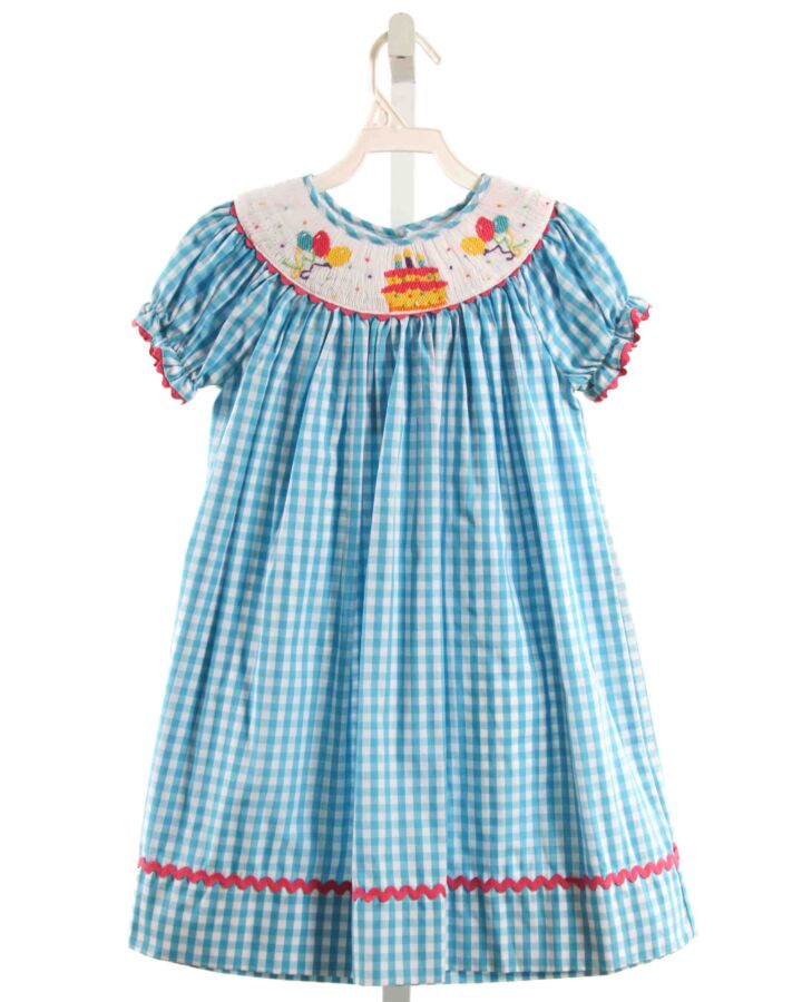 MARMELLATA  AQUA  GINGHAM SMOCKED DRESS