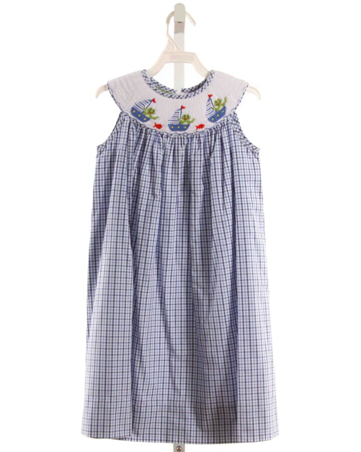 VELANI  BLUE  PLAID SMOCKED DRESS